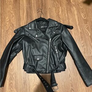 Zara Women's Black Leather Moto Jacket